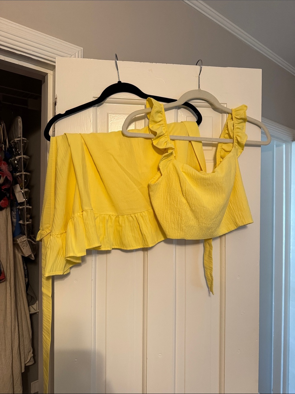 Blue Blush Yellow Ruffle Crop Top and Skirt Set
